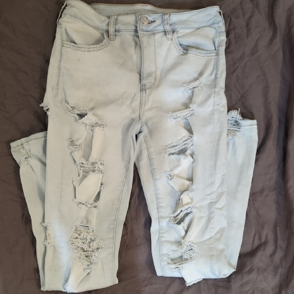 American Eagle Outfitters Blue Skinny Jeans Distressed